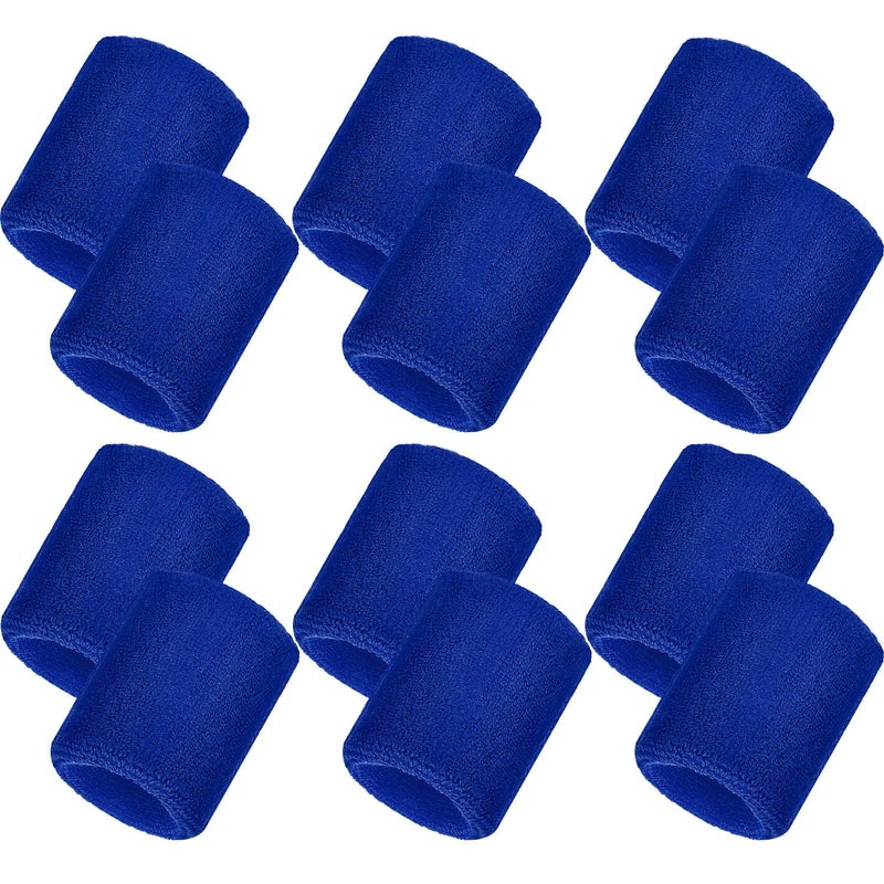 Bememo 12 Pack Wrist Sweat Bands for Women and Men, Sports Wristbands, Tennis Sweatbands, Moisture Wicking Neon Colored Wristband for Working Out, Football, Basketball(3.15 Inch,Blue) - Image 1